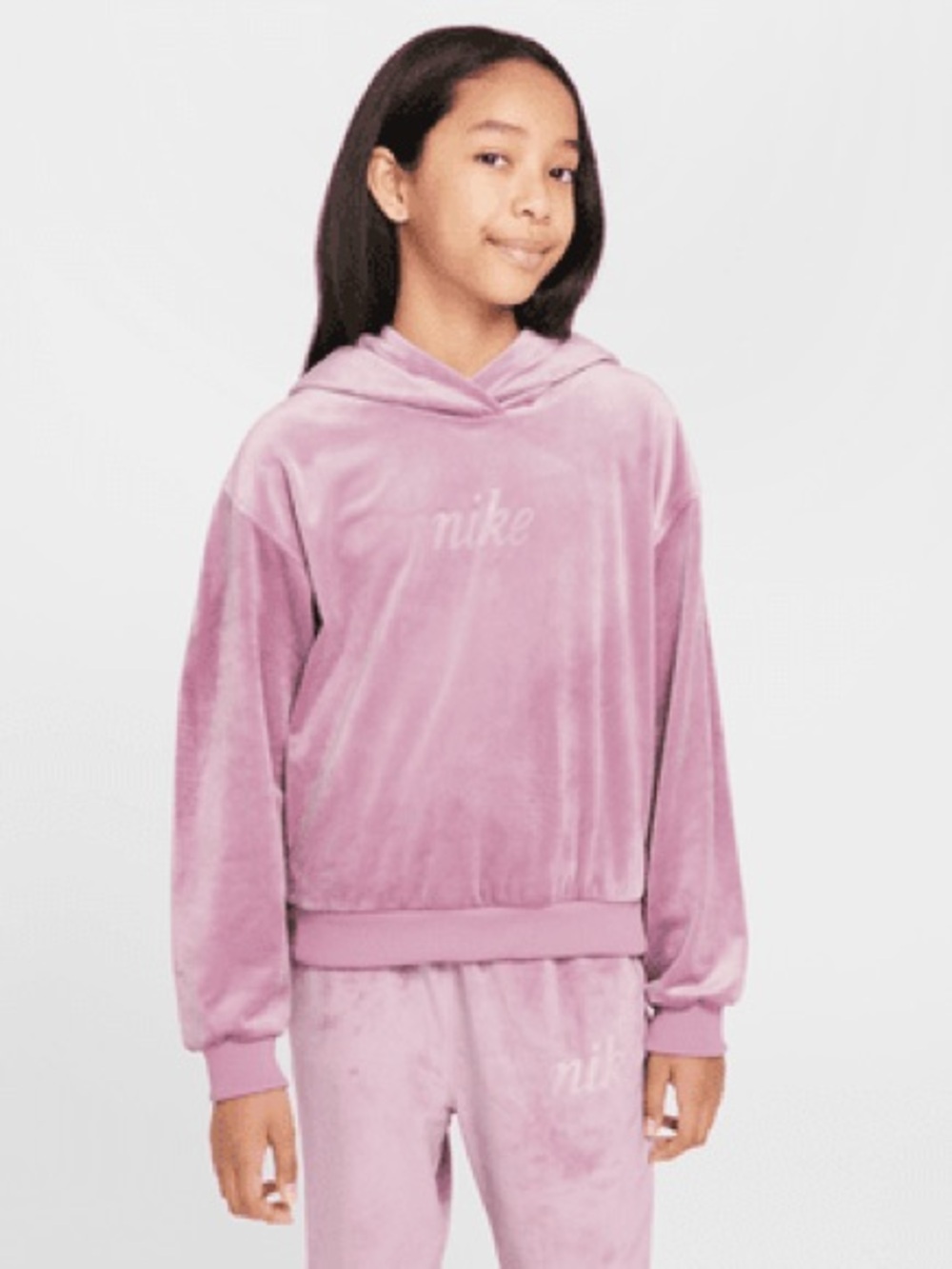 Nike Sportswear Girls Velour Pullover in Soft Plum